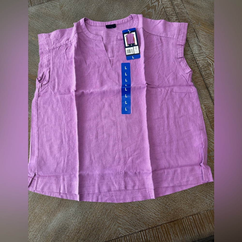 NWT Splendid Lavender Cap Sleeves Linen Top Split Vneck Large ArmpitTo Armpit23”